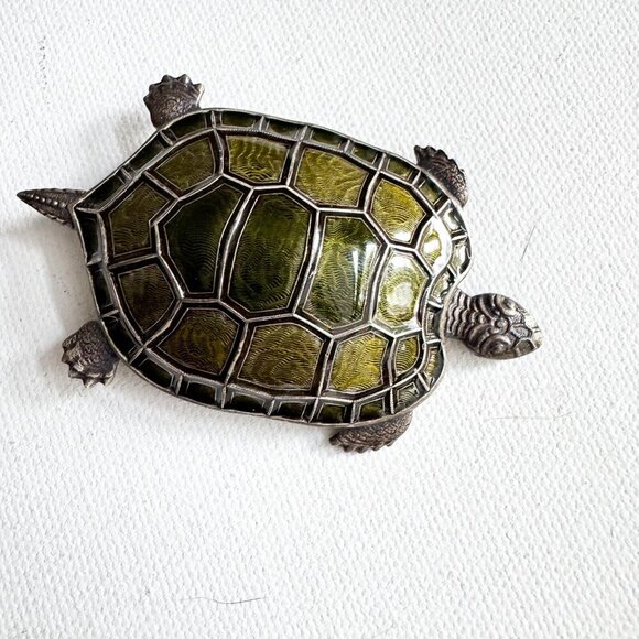 Catherine France Popesco Turtle Green Inlay Brooch - Picture 2 of 7